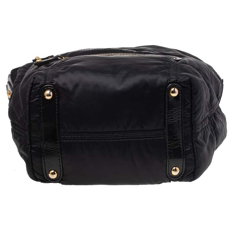 Pre Owned Tod's Black Patent Leather And Nylon Pashmy Hobo