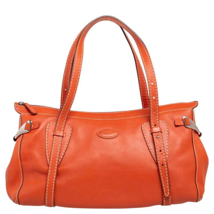 Pre Owned Tod's Orange Leather Side Buckle Detail Satchel