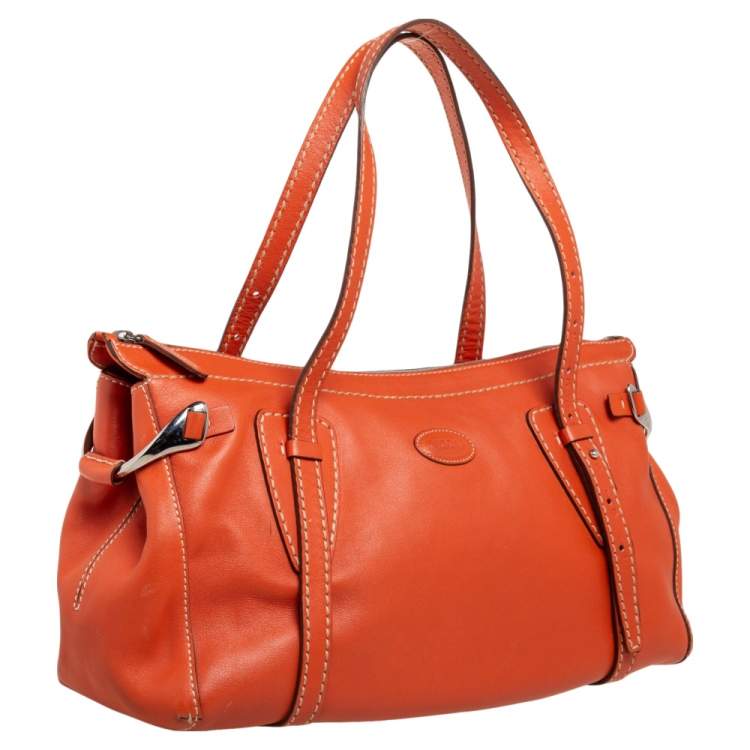 Pre Owned Tod's Orange Leather Side Buckle Detail Satchel