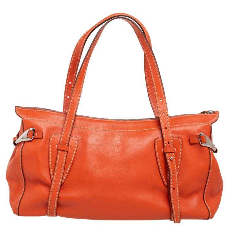 Pre Owned Tod's Orange Leather Side Buckle Detail Satchel