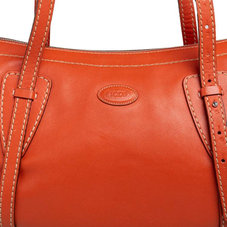 Pre Owned Tod's Orange Leather Side Buckle Detail Satchel