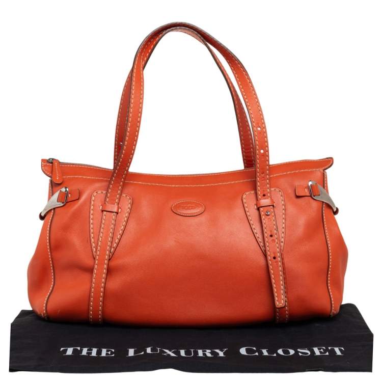 Pre Owned Tod's Orange Leather Side Buckle Detail Satchel