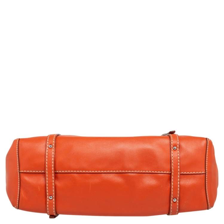 Pre Owned Tod's Orange Leather Side Buckle Detail Satchel