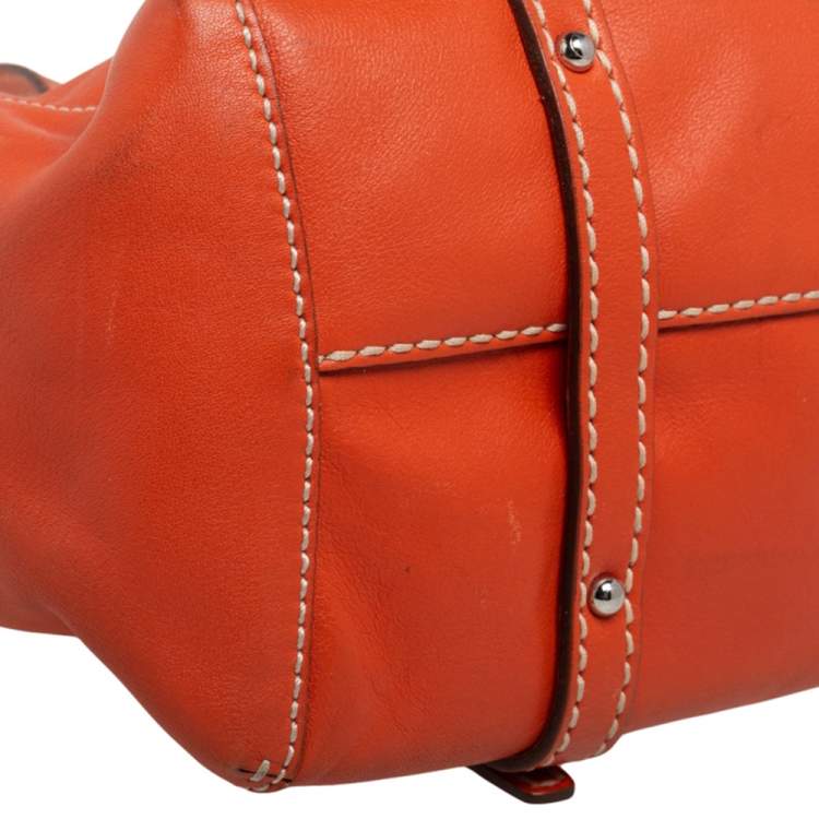 Pre Owned Tod's Orange Leather Side Buckle Detail Satchel