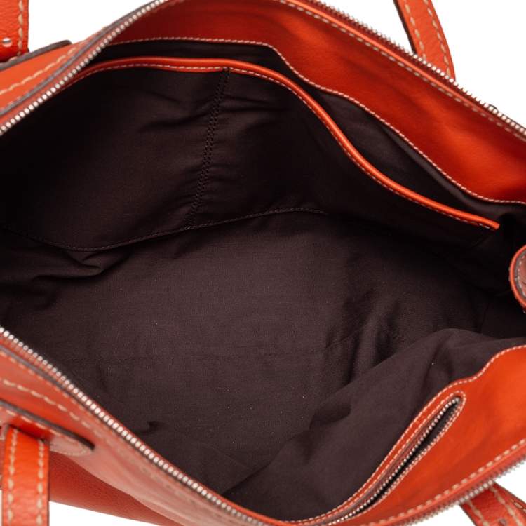 Pre Owned Tod's Orange Leather Side Buckle Detail Satchel