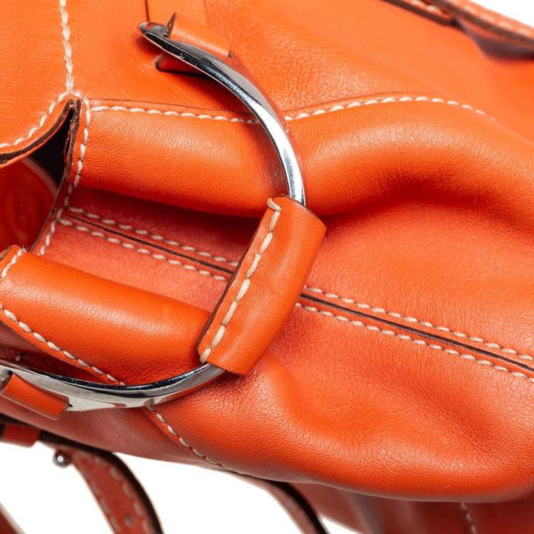 Pre Owned Tod's Orange Leather Side Buckle Detail Satchel