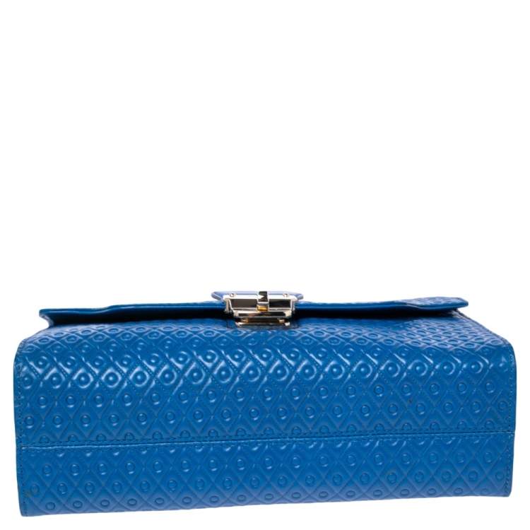 Pre Owned Tod's Blue Signature Embossed Leather Flap Top Handle Bag