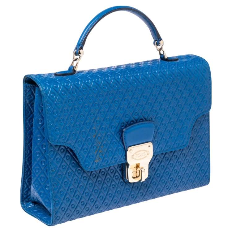 Pre Owned Tod's Blue Signature Embossed Leather Flap Top Handle Bag