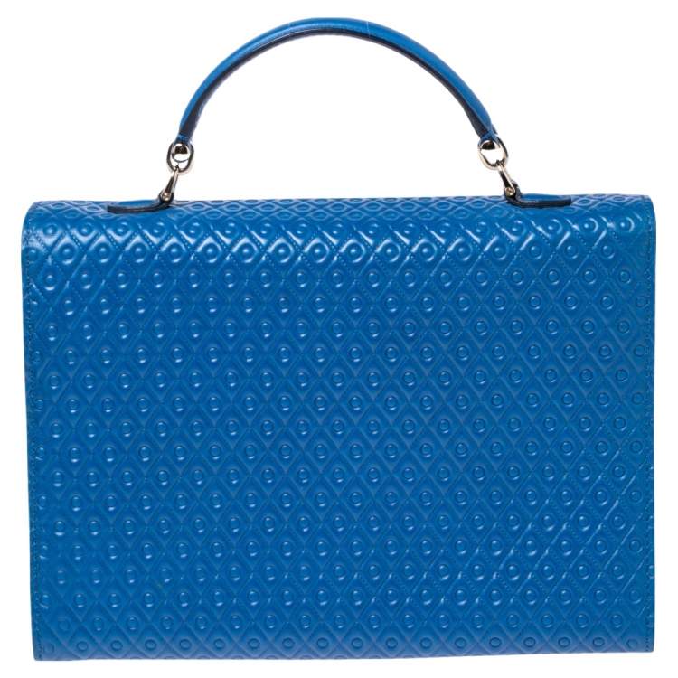 Pre Owned Tod's Blue Signature Embossed Leather Flap Top Handle Bag