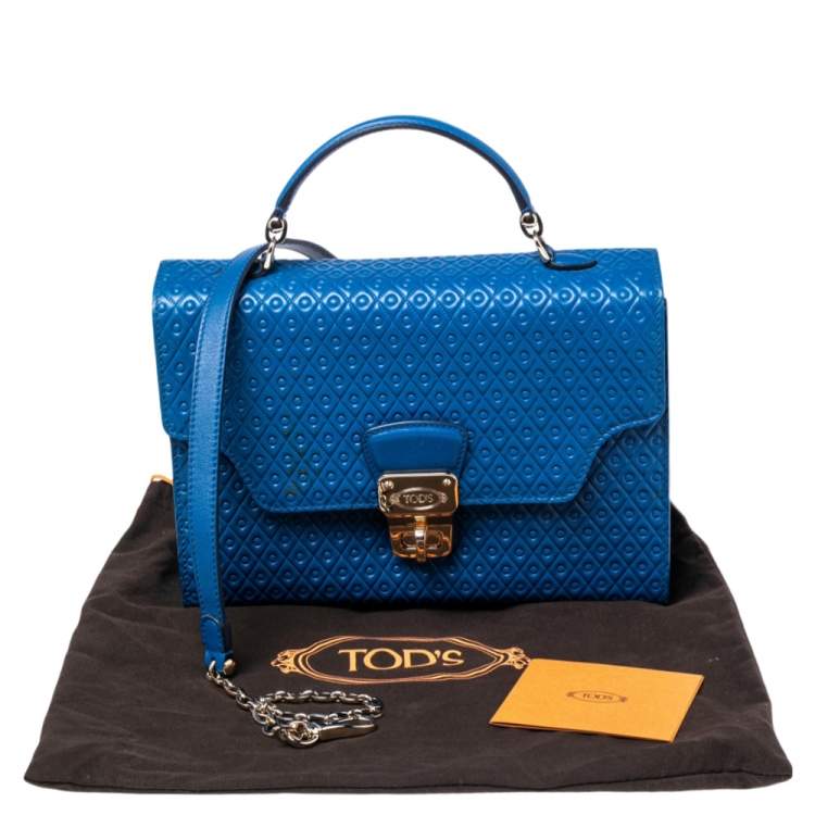 Pre Owned Tod's Blue Signature Embossed Leather Flap Top Handle Bag