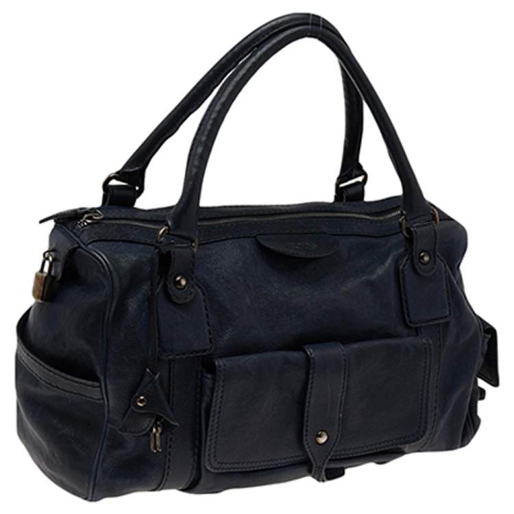 Pre Owned Tod's Blue Leather Front Pocket Zip Satchel