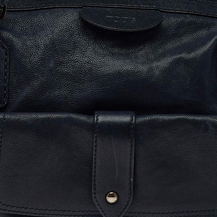 Pre Owned Tod's Blue Leather Front Pocket Zip Satchel