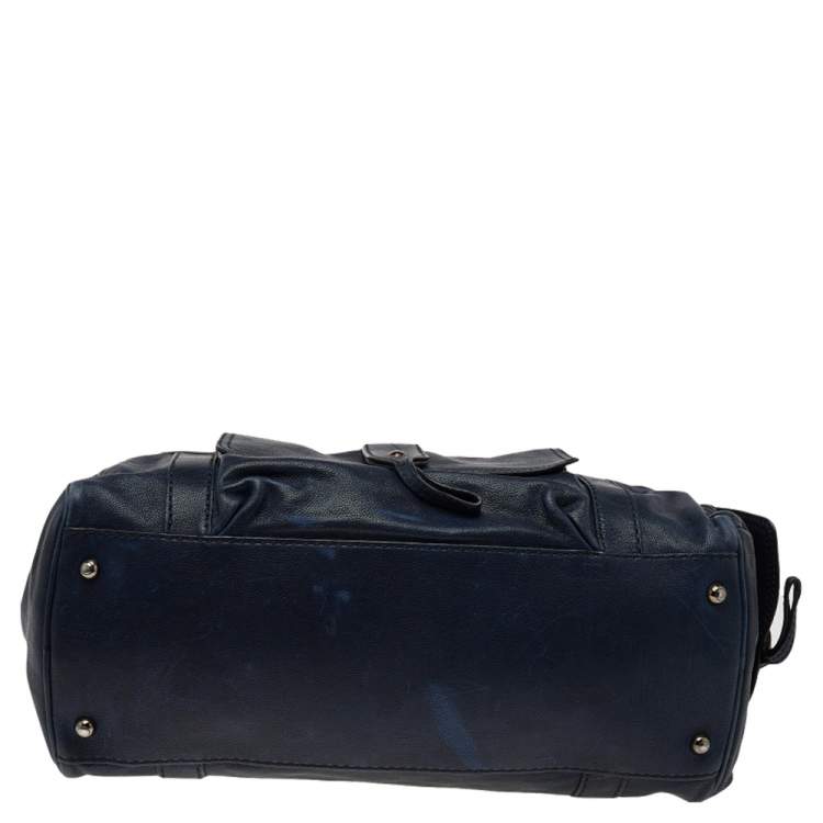 Pre Owned Tod's Blue Leather Front Pocket Zip Satchel