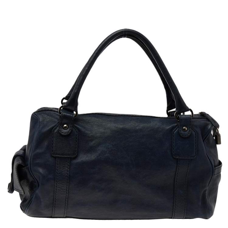 Pre Owned Tod's Blue Leather Front Pocket Zip Satchel
