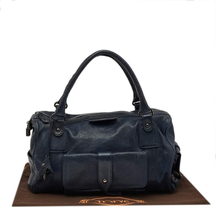 Pre Owned Tod's Blue Leather Front Pocket Zip Satchel