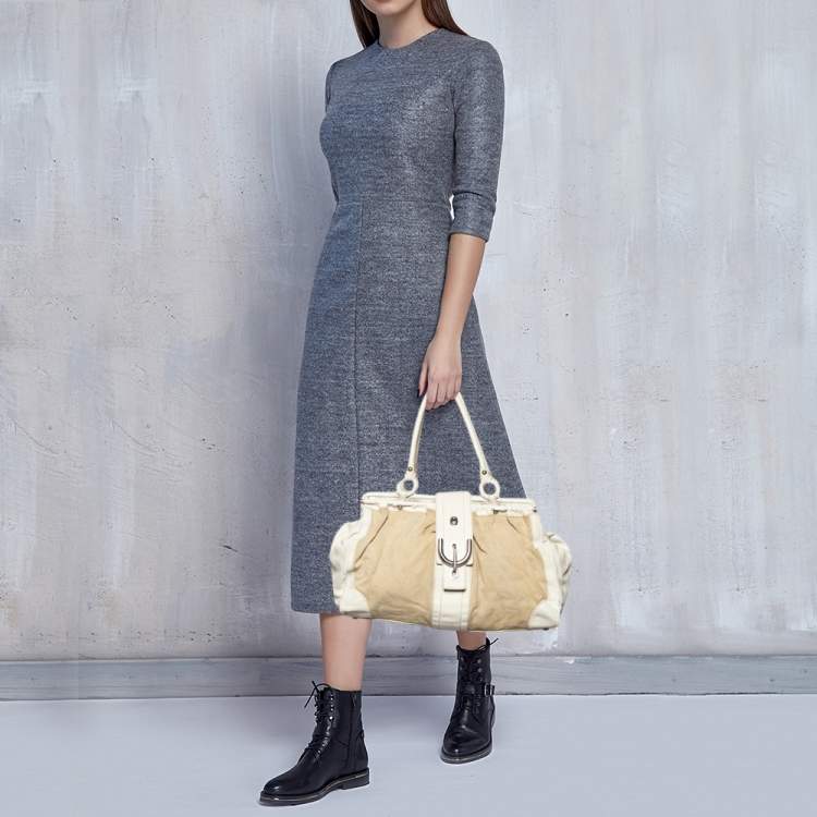 Pre Owned Tod's Beige/ Off White Leather And Canvas Satchel 