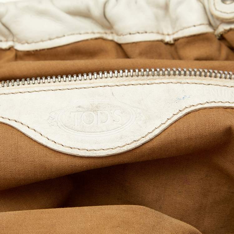 Pre Owned Tod's Beige/ Off White Leather And Canvas Satchel 