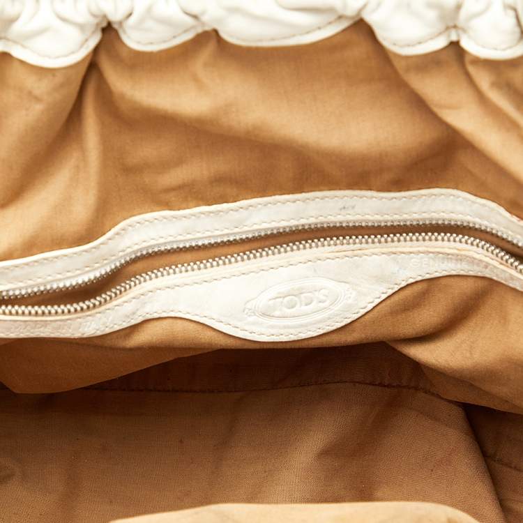 Pre Owned Tod's Beige/ Off White Leather And Canvas Satchel 