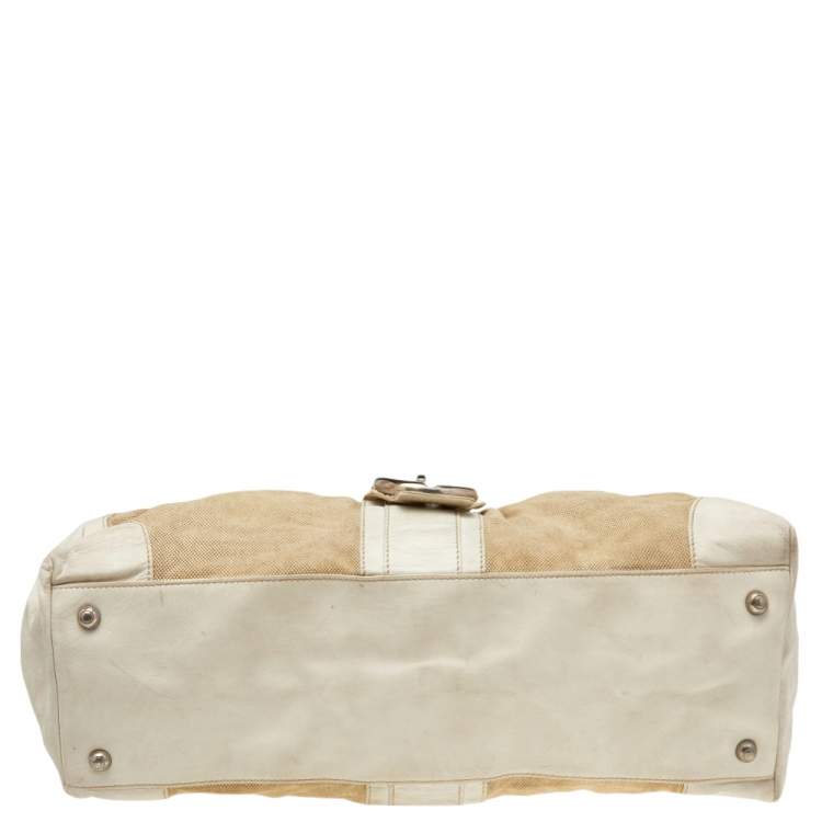 Pre Owned Tod's Beige/ Off White Leather And Canvas Satchel 