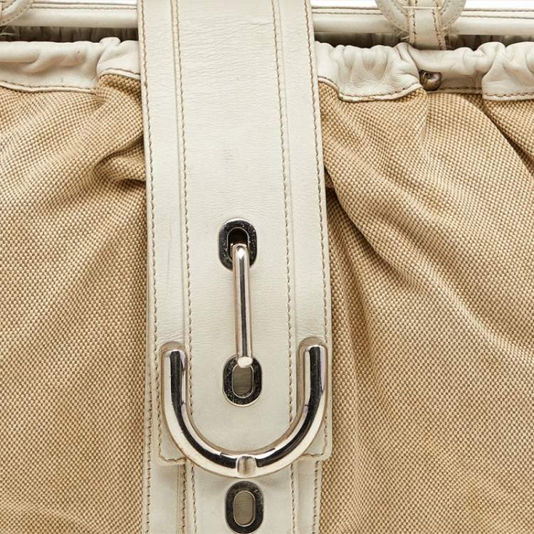 Pre Owned Tod's Beige/ Off White Leather And Canvas Satchel 