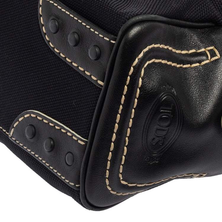 Pre Owned Tod's Black Leather and Canvas Shoulder Bag