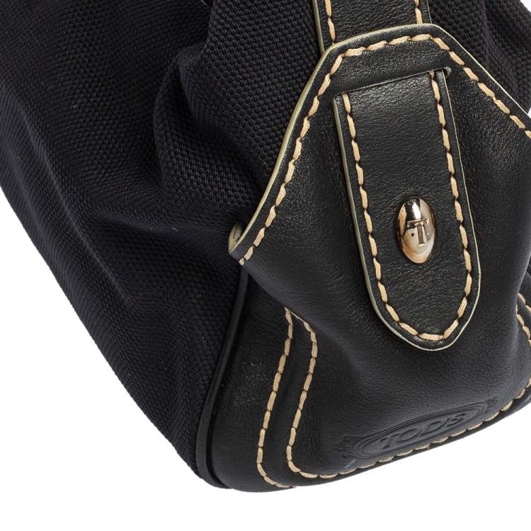 Pre Owned Tod's Black Leather and Canvas Shoulder Bag