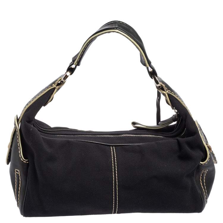 Pre Owned Tod's Black Leather and Canvas Shoulder Bag