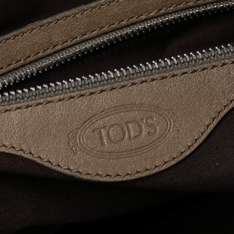 Pre Owned Tod's Khaki Beige Leather Multi Pocket Satchel