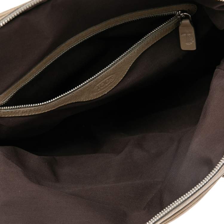 Pre Owned Tod's Khaki Beige Leather Multi Pocket Satchel