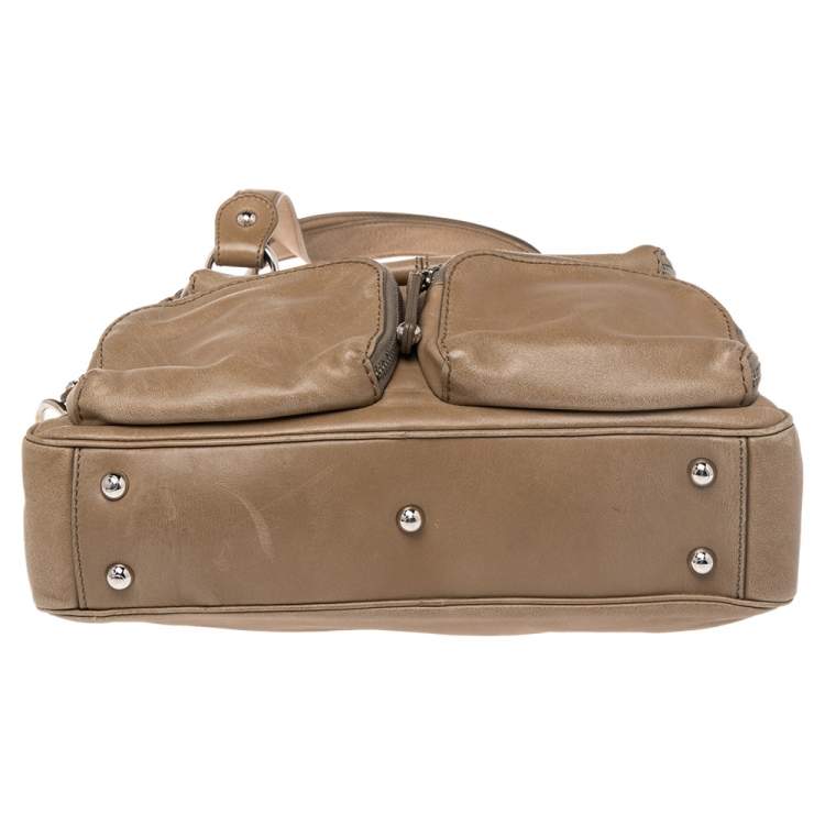 Pre Owned Tod's Khaki Beige Leather Multi Pocket Satchel