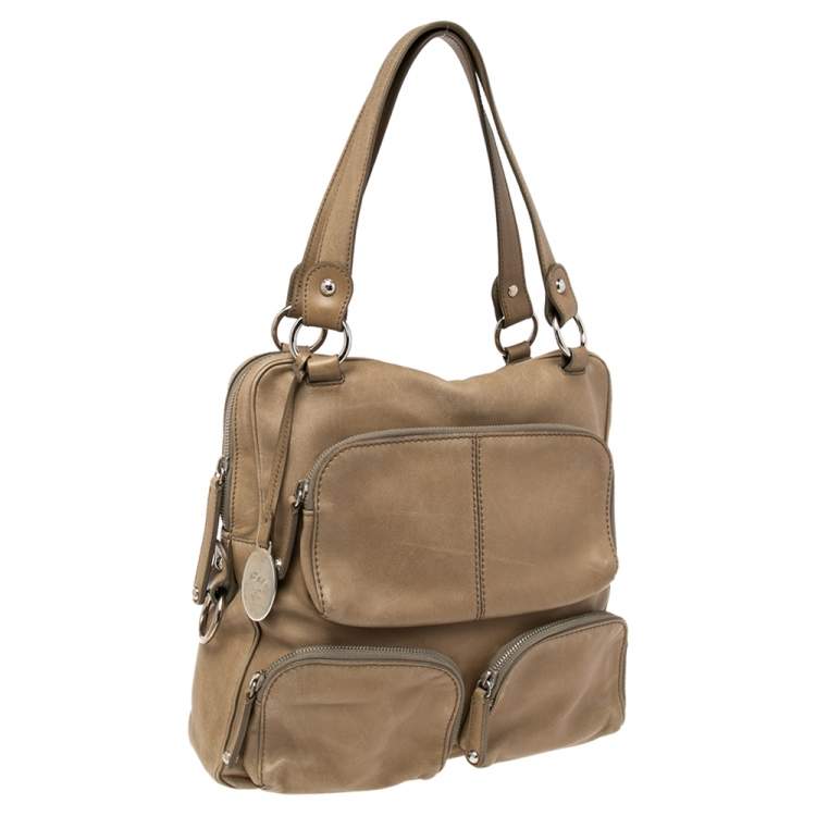 Pre Owned Tod's Khaki Beige Leather Multi Pocket Satchel