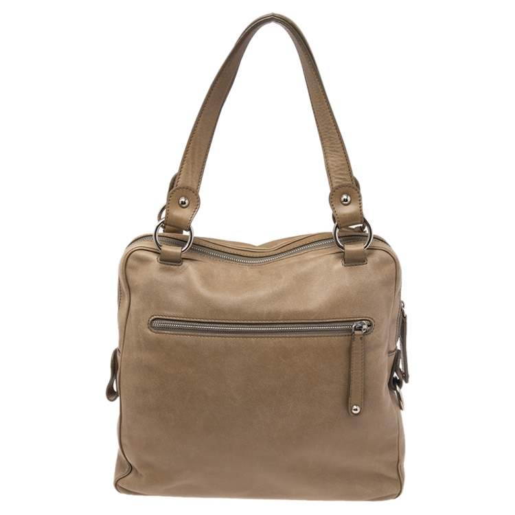 Pre Owned Tod's Khaki Beige Leather Multi Pocket Satchel