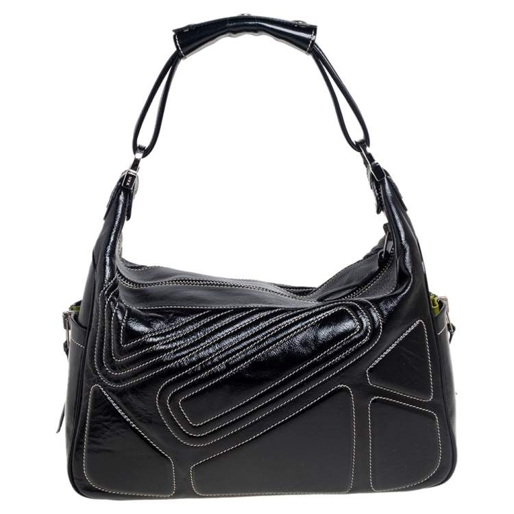 Pre Owned Tod's Black Patent Leather Side Pocket Hobo 