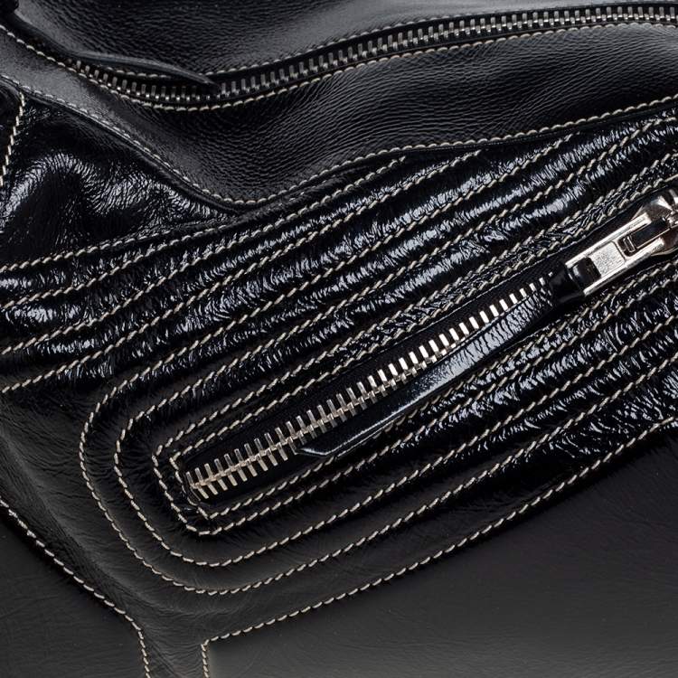 Pre Owned Tod's Black Patent Leather Side Pocket Hobo 