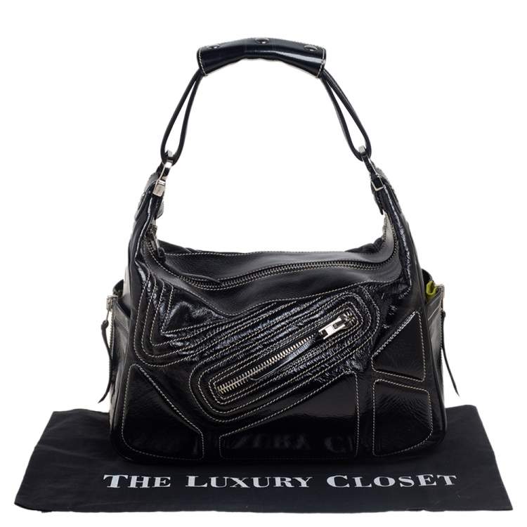 Pre Owned Tod's Black Patent Leather Side Pocket Hobo 