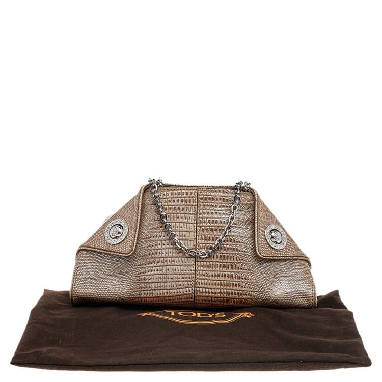 Pre Owned Tod's Metallic Brown Croc Embossed Leather Chain Clutch