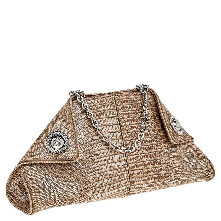Pre Owned Tod's Metallic Brown Croc Embossed Leather Chain Clutch