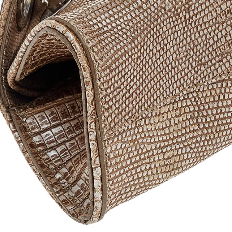 Pre Owned Tod's Metallic Brown Croc Embossed Leather Chain Clutch