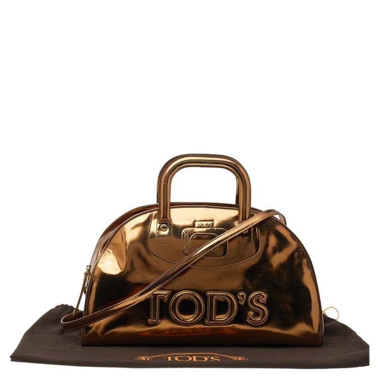 Pre Owned Tod's Metallic Gold Patent Leather Satchel