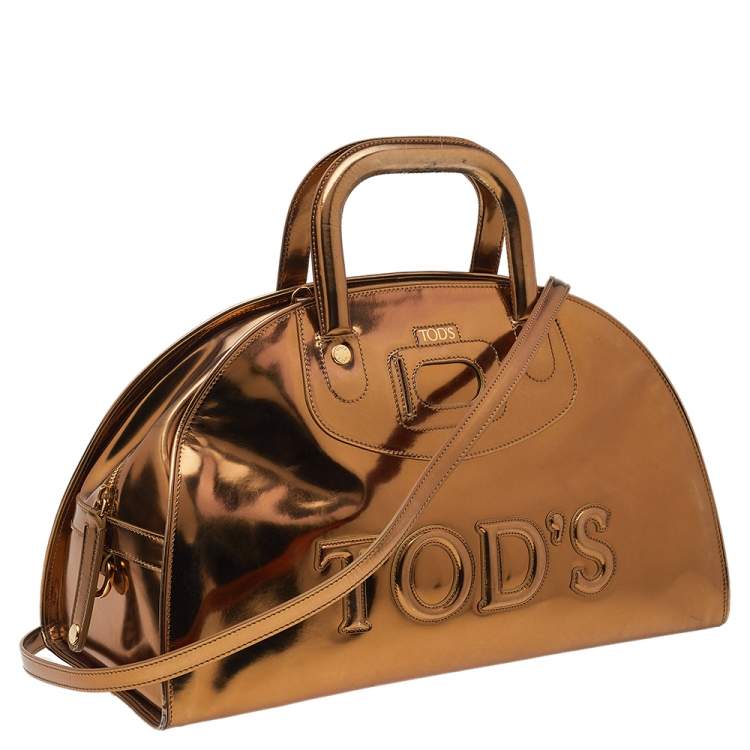 Pre Owned Tod's Metallic Gold Patent Leather Satchel