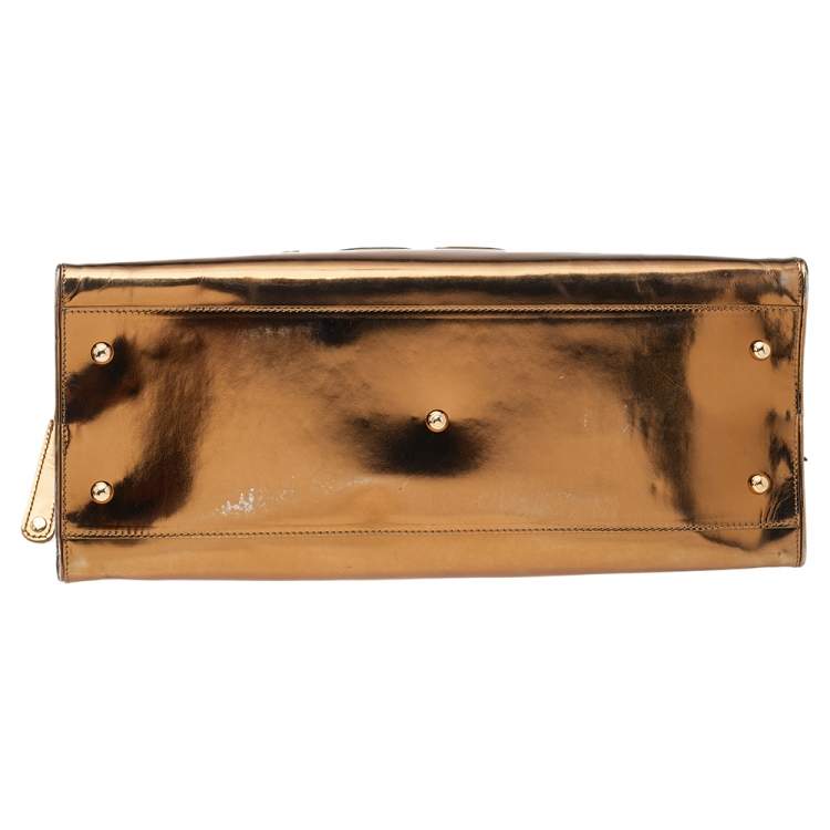 Pre Owned Tod's Metallic Gold Patent Leather Satchel
