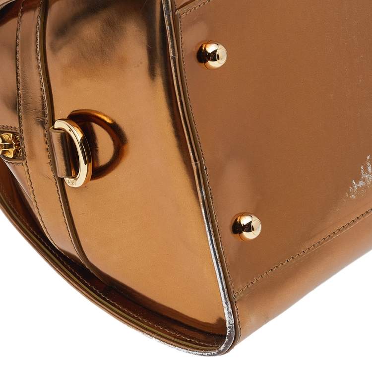 Pre Owned Tod's Metallic Gold Patent Leather Satchel
