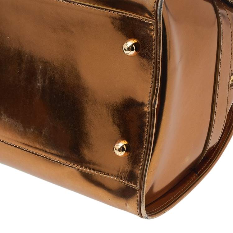 Pre Owned Tod's Metallic Gold Patent Leather Satchel