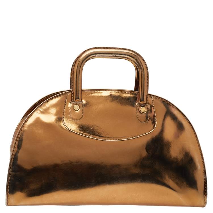 Pre Owned Tod's Metallic Gold Patent Leather Satchel