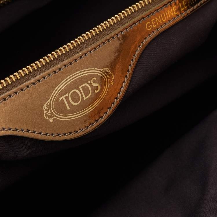 Pre Owned Tod's Metallic Gold Patent Leather Satchel