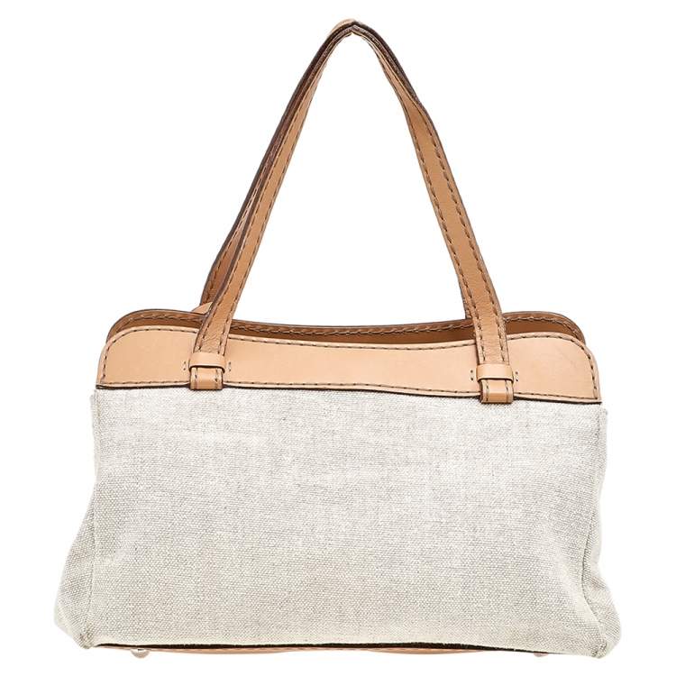 Pre Owned Tod's Beige/Brown Canvas And Leather Satchel