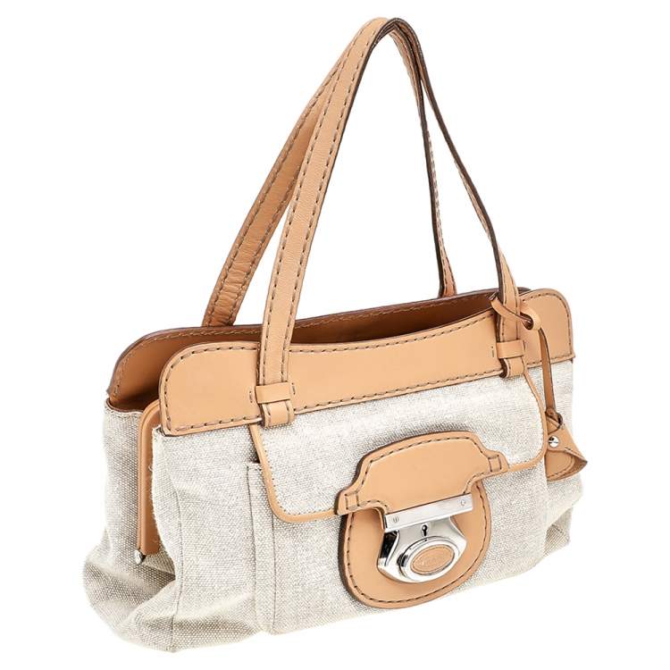 Pre Owned Tod's Beige/Brown Canvas And Leather Satchel