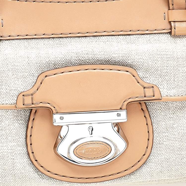 Pre Owned Tod's Beige/Brown Canvas And Leather Satchel