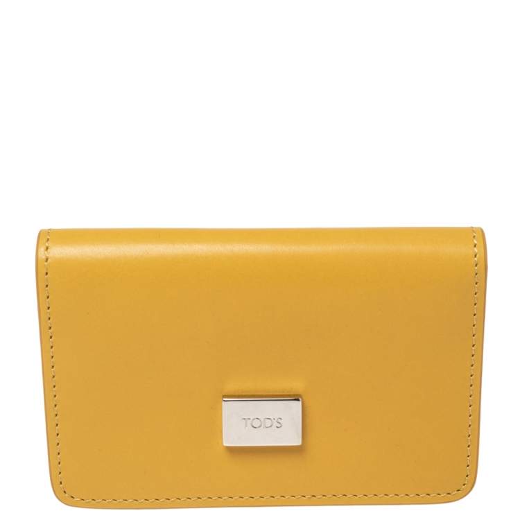 Pre Owned Tod's Yellow Leather Logo Flap Card Case