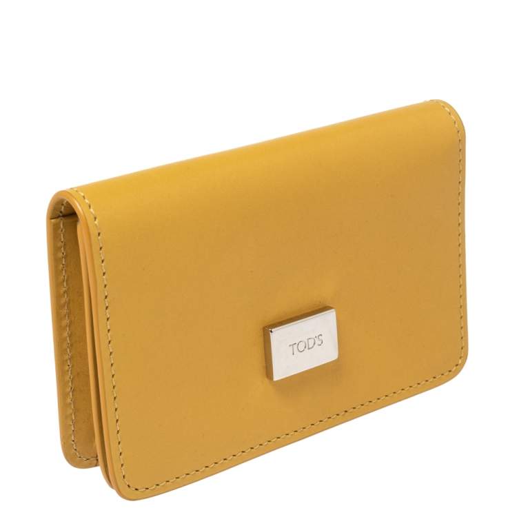Pre Owned Tod's Yellow Leather Logo Flap Card Case